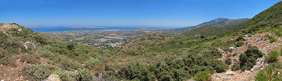 View from the dirt road leading to the windmills 
 Turkey in the far right, Pserimos island in the middle, Kalimnos island on the left
